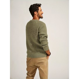 Men Waffle Textured Sweater Long Raglan Sleeve Crew Neck Ribbed Cuff Pullover Men Waffle Textured Sweater Long Raglan Sleeve Crew Neck Ribbed Cuff Pullover
