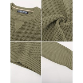 Men Waffle Textured Sweater Long Raglan Sleeve Crew Neck Ribbed Cuff Pullover Men Waffle Textured Sweater Long Raglan Sleeve Crew Neck Ribbed Cuff Pullover