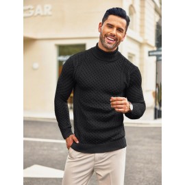 Men's Slim Fit Turtleneck Sweater - Casual Solid Color Knit Pullover for Fall/Winter, Polyester Blend, Best for Christmas