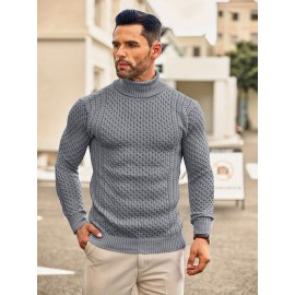 Men's Slim Fit Turtleneck Sweater - Casual Solid Color Knit Pullover for Fall/Winter, Polyester Blend, Best for Christmas