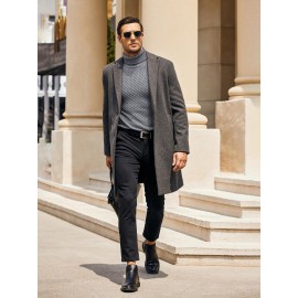 Men's Slim Fit Turtleneck Sweater - Casual Solid Color Knit Pullover for Fall/Winter, Polyester Blend, Best for Christmas