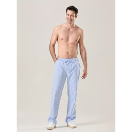 Men's Lightweight Striped Casual Pants with Elastic Waist and Pockets - Perfect for Casual Attire Men's Lightweight Striped Casual Pants with Elastic Waist and Pockets - Perfect for Casual Attire