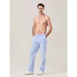Men's Lightweight Striped Casual Pants with Elastic Waist and Pockets - Perfect for Casual Attire Men's Lightweight Striped Casual Pants with Elastic Waist and Pockets - Perfect for Casual Attire