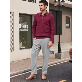 Men'S Casual Chino Pants, Rayon Blend, Non-Stretch, Solid Color, Regular Fit, with Button Detail, for All-Season Woven Flat Front Drawstring Trousers Men'S Casual Chino Pants, Rayon Blend, Non-Stretch, Solid Color, Regular Fit, with Button Detail, for All-Season Woven Flat Front Drawstring Trousers