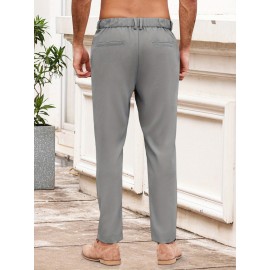 Men'S Casual Chino Pants, Rayon Blend, Non-Stretch, Solid Color, Regular Fit, with Button Detail, for All-Season Woven Flat Front Drawstring Trousers Men'S Casual Chino Pants, Rayon Blend, Non-Stretch, Solid Color, Regular Fit, with Button Detail, for All-Season Woven Flat Front Drawstring Trousers