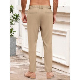 Men'S Casual Chino Pants, Rayon Blend, Non-Stretch, Solid Color, Regular Fit, with Button Detail, for All-Season Woven Flat Front Drawstring Trousers Men'S Casual Chino Pants, Rayon Blend, Non-Stretch, Solid Color, Regular Fit, with Button Detail, for All-Season Woven Flat Front Drawstring Trousers