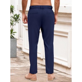 Men'S Casual Chino Pants, Rayon Blend, Non-Stretch, Solid Color, Regular Fit, with Button Detail, for All-Season Woven Flat Front Drawstring Trousers Men'S Casual Chino Pants, Rayon Blend, Non-Stretch, Solid Color, Regular Fit, with Button Detail, for All-Season Woven Flat Front Drawstring Trousers