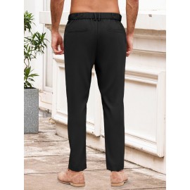 Men'S Casual Chino Pants, Rayon Blend, Non-Stretch, Solid Color, Regular Fit, with Button Detail, for All-Season Woven Flat Front Drawstring Trousers Men'S Casual Chino Pants, Rayon Blend, Non-Stretch, Solid Color, Regular Fit, with Button Detail, for All-Season Woven Flat Front Drawstring Trousers