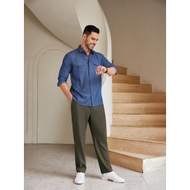 Men'S Casual Chino Pants, Rayon Blend, Non-Stretch, Solid Color, Regular Fit, with Button Detail, for All-Season Woven Flat Front Drawstring Trousers Men'S Casual Chino Pants, Rayon Blend, Non-Stretch, Solid Color, Regular Fit, with Button Detail, for All-Season Woven Flat Front Drawstring Trousers
