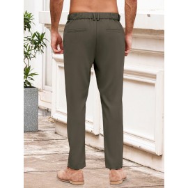 Men'S Casual Chino Pants, Rayon Blend, Non-Stretch, Solid Color, Regular Fit, with Button Detail, for All-Season Woven Flat Front Drawstring Trousers Men'S Casual Chino Pants, Rayon Blend, Non-Stretch, Solid Color, Regular Fit, with Button Detail, for All-Season Woven Flat Front Drawstring Trousers