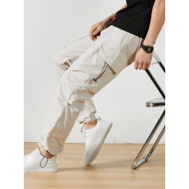 Men's Casual Flap Pocket Straight Leg Cargo Pants, Street Style Casual Pants For Outdoor Activities