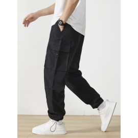Men's Casual Flap Pocket Straight Leg Cargo Pants, Street Style Casual Pants For Outdoor Activities