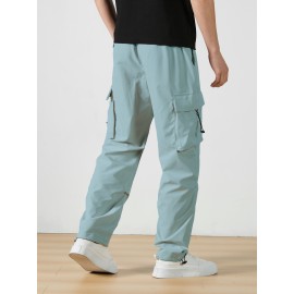 Men's Casual Flap Pocket Straight Leg Cargo Pants, Street Style Casual Pants For Outdoor Activities