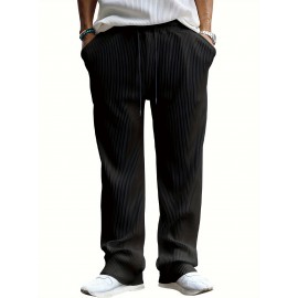 Men's Drawstring Pants Mid Waist Straight Leg Long Pants Casual Solid Color Ribbed Pants Men's Drawstring Pants Mid Waist Straight Leg Long Pants Casual Solid Color Ribbed Pants