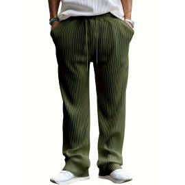 Men's Drawstring Pants Mid Waist Straight Leg Long Pants Casual Solid Color Ribbed Pants Men's Drawstring Pants Mid Waist Straight Leg Long Pants Casual Solid Color Ribbed Pants