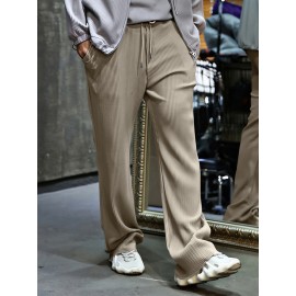 Men's Drawstring Pants Mid Waist Straight Leg Long Pants Casual Solid Color Ribbed Pants Men's Drawstring Pants Mid Waist Straight Leg Long Pants Casual Solid Color Ribbed Pants