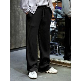 Men's Drawstring Pants Mid Waist Straight Leg Long Pants Casual Solid Color Ribbed Pants Men's Drawstring Pants Mid Waist Straight Leg Long Pants Casual Solid Color Ribbed Pants