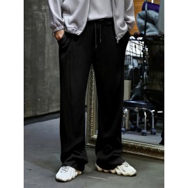 Men's Drawstring Pants Mid Waist Straight Leg Long Pants Casual Solid Color Ribbed Pants Men's Drawstring Pants Mid Waist Straight Leg Long Pants Casual Solid Color Ribbed Pants