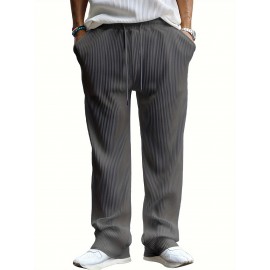 Men's Drawstring Pants Mid Waist Straight Leg Long Pants Casual Solid Color Ribbed Pants Men's Drawstring Pants Mid Waist Straight Leg Long Pants Casual Solid Color Ribbed Pants