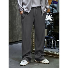 Men's Drawstring Pants Mid Waist Straight Leg Long Pants Casual Solid Color Ribbed Pants Men's Drawstring Pants Mid Waist Straight Leg Long Pants Casual Solid Color Ribbed Pants