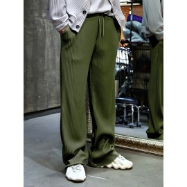 Men's Drawstring Pants Mid Waist Straight Leg Long Pants Casual Solid Color Ribbed Pants Men's Drawstring Pants Mid Waist Straight Leg Long Pants Casual Solid Color Ribbed Pants