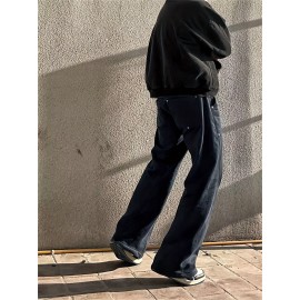 Men's Trendy Solid Color Street Style Loose Fit Pants, Comfy Casual Classic Cotton Trousers For Men's Outdoor Activities