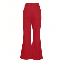 Men's Vintage-Inspired Flare Pants - Solid Color, Mid-Rise Bell Bottoms with Cotton Blend, Machine Washable