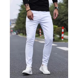 Men's Solid Slim Fit Pants For Outdoor Daily Life, Trend Casual Trousers For Males