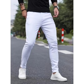 Men's Solid Slim Fit Pants For Outdoor Daily Life, Trend Casual Trousers For Males Men's Solid Slim Fit Pants For Outdoor Daily Life, Trend Casual Trousers For Males