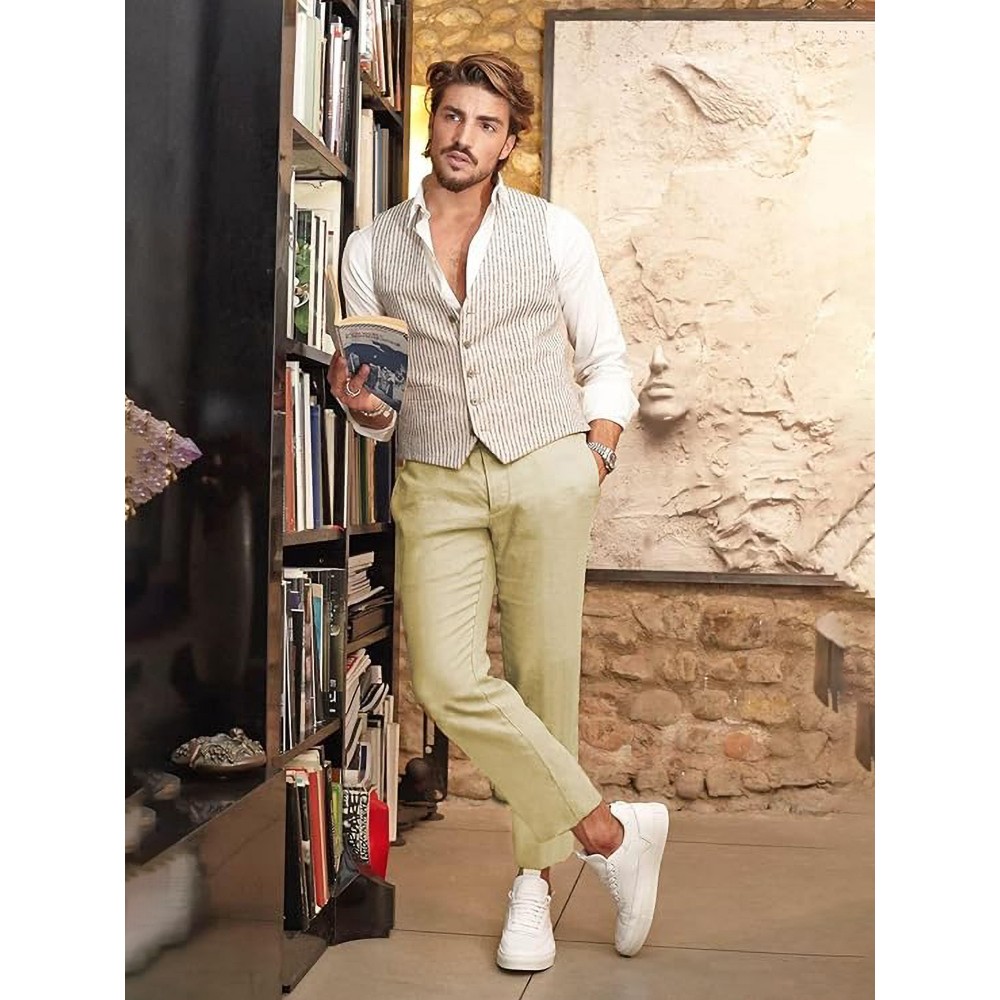 Men's Pants Slim Fit Yoga Beach Pants with Pockets Elastic Waist Lightweight Casual Pants Men's Pants Slim Fit Yoga Beach Pants with Pockets Elastic Waist Lightweight Casual Pants