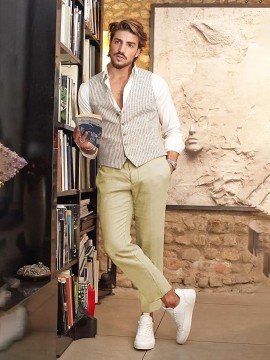 Men's Pants Slim Fit Yoga Beach Pants with Pockets Elastic Waist Lightweight Casual Pants