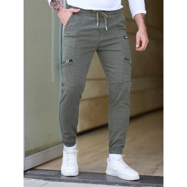 Men's Cotton Blend Label Decor Jogger Pants With Drawstrings, Casual Loose Fit Harem Trousers As Gift