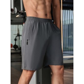 Men's Breathable Quick-Dry Casual Shorts with Zipper Pocket - Perfect for Fitness & Leisure, Machine Washable