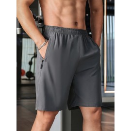 Men's Breathable Quick-Dry Casual Shorts with Zipper Pocket - Perfect for Fitness & Leisure, Machine Washable