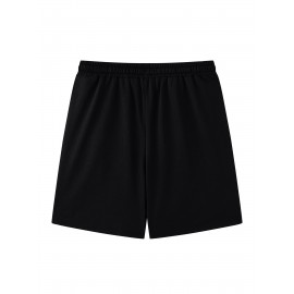 1pc Crane Emblem Casual Shorts, Polyester Knit Fabric with Slight Stretch, Regular Fit with Pockets, Alphabet Pattern - Comfortable Summer Wear