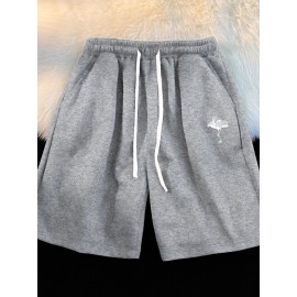 1pc Crane Emblem Casual Shorts, Polyester Knit Fabric with Slight Stretch, Regular Fit with Pockets, Alphabet Pattern - Comfortable Summer Wear