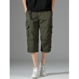 Men's 3/4 Length Solid Color Non Stretch Multi-Pocket Cotton Cargo Shorts For Summer Outdoor Wear