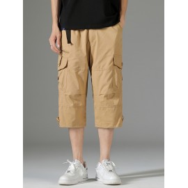 Men's 3/4 Length Solid Color Non Stretch Multi-Pocket Cotton Cargo Shorts For Summer Outdoor Wear