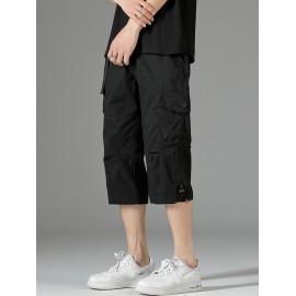 Men's 3/4 Length Solid Color Non Stretch Multi-Pocket Cotton Cargo Shorts For Summer Outdoor Wear