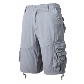 1pc Men'S Cotton Cargo Shorts, Multi-Pocket Utility Workwear, Solid Color, Street Style, Regular Fit, Woven Fabric, Non-Stretch - Outdoor Casual Short Pants