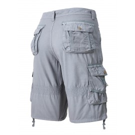 1pc Men'S Cotton Cargo Shorts, Multi-Pocket Utility Workwear, Solid Color, Street Style, Regular Fit, Woven Fabric, Non-Stretch - Outdoor Casual Short Pants