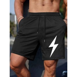 Men's Lightning Print Casual Shorts - Comfy, Stretchy Polyester, Perfect for Summer Sports & Beach Outings