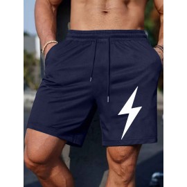 Men's Lightning Print Casual Shorts - Comfy, Stretchy Polyester, Perfect for Summer Sports & Beach Outings Men's Lightning Print Casual Shorts - Comfy, Stretchy Polyester, Perfect for Summer Sports & Beach Outings