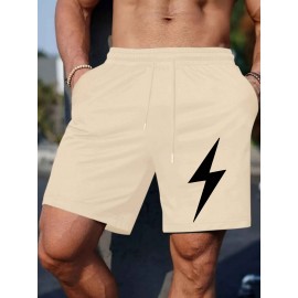 Men's Lightning Print Casual Shorts - Comfy, Stretchy Polyester, Perfect for Summer Sports & Beach Outings Men's Lightning Print Casual Shorts - Comfy, Stretchy Polyester, Perfect for Summer Sports & Beach Outings