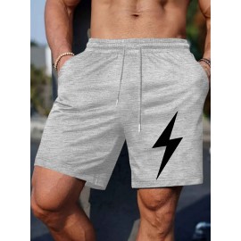 Men's Lightning Print Casual Shorts - Comfy, Stretchy Polyester, Perfect for Summer Sports & Beach Outings Men's Lightning Print Casual Shorts - Comfy, Stretchy Polyester, Perfect for Summer Sports & Beach Outings
