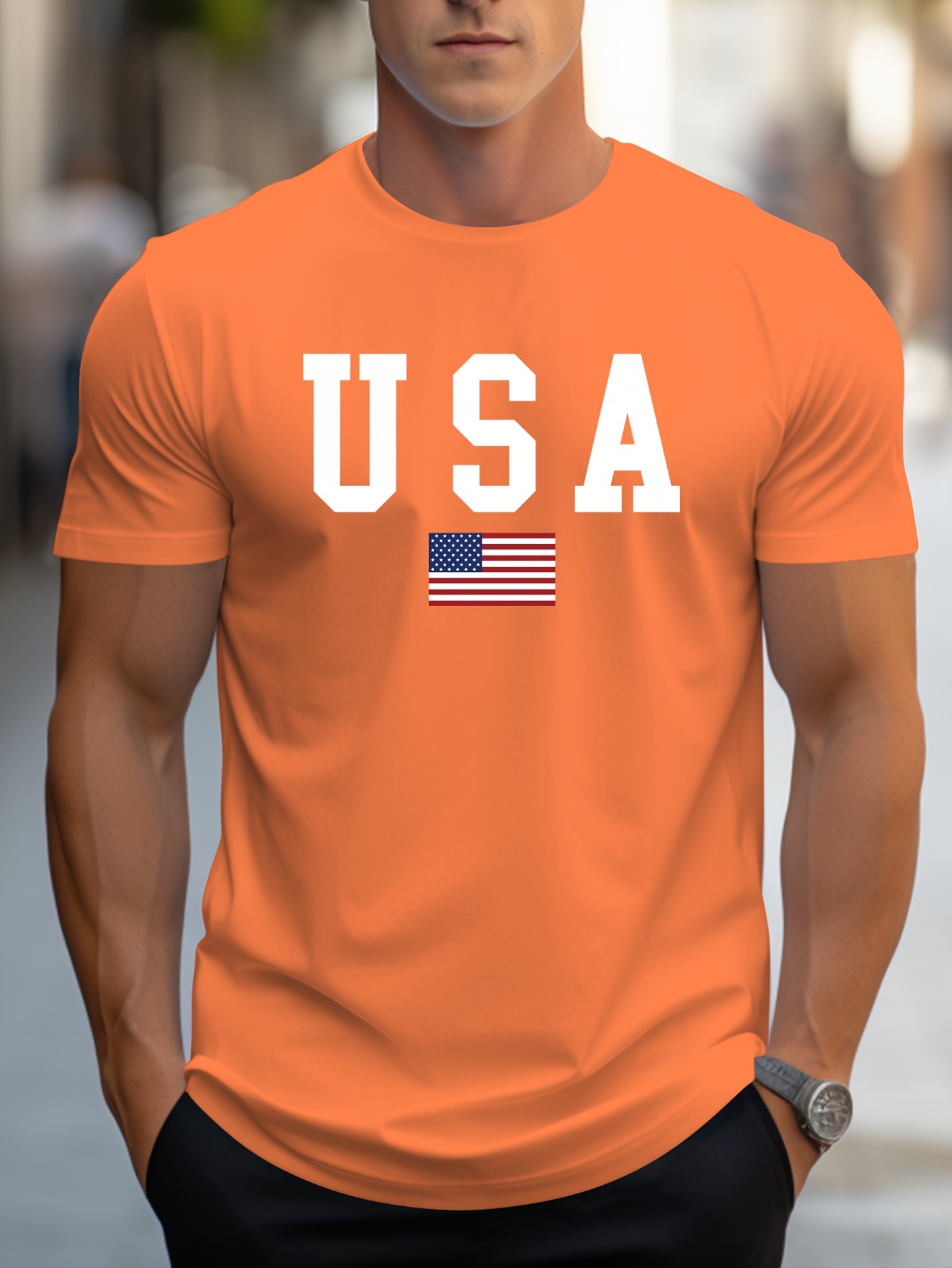 crew neck usa print mens fashionable summer short sleeve sports t shirt comfortable and versatile details 0