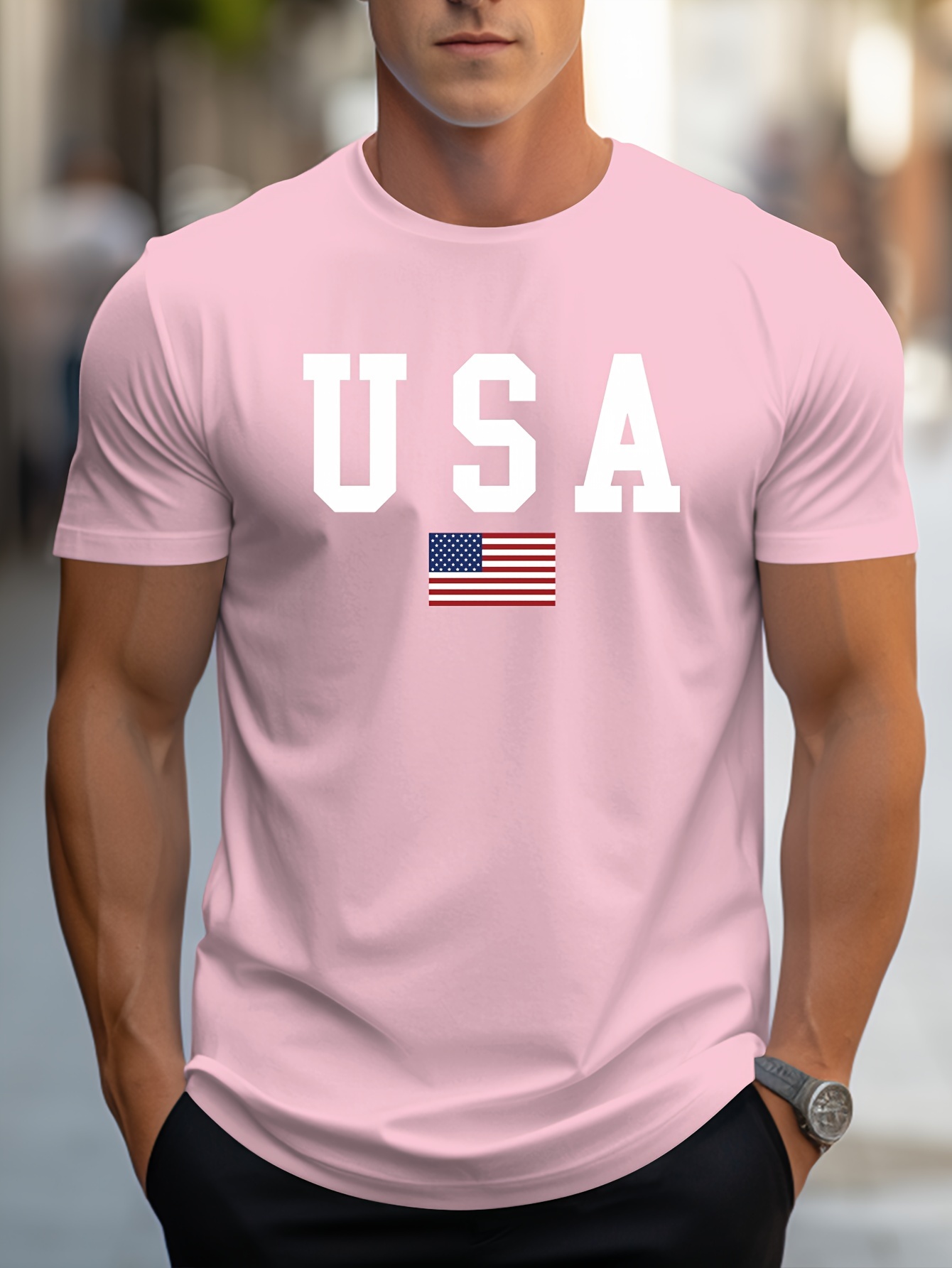 crew neck usa print mens fashionable summer short sleeve sports t shirt comfortable and versatile details 25