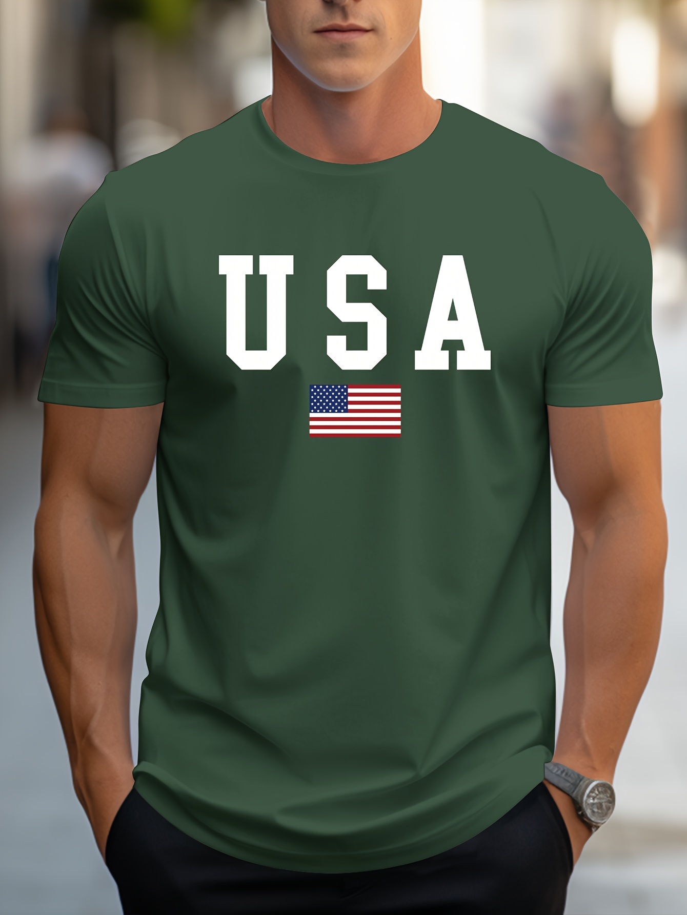 crew neck usa print mens fashionable summer short sleeve sports t shirt comfortable and versatile details 30