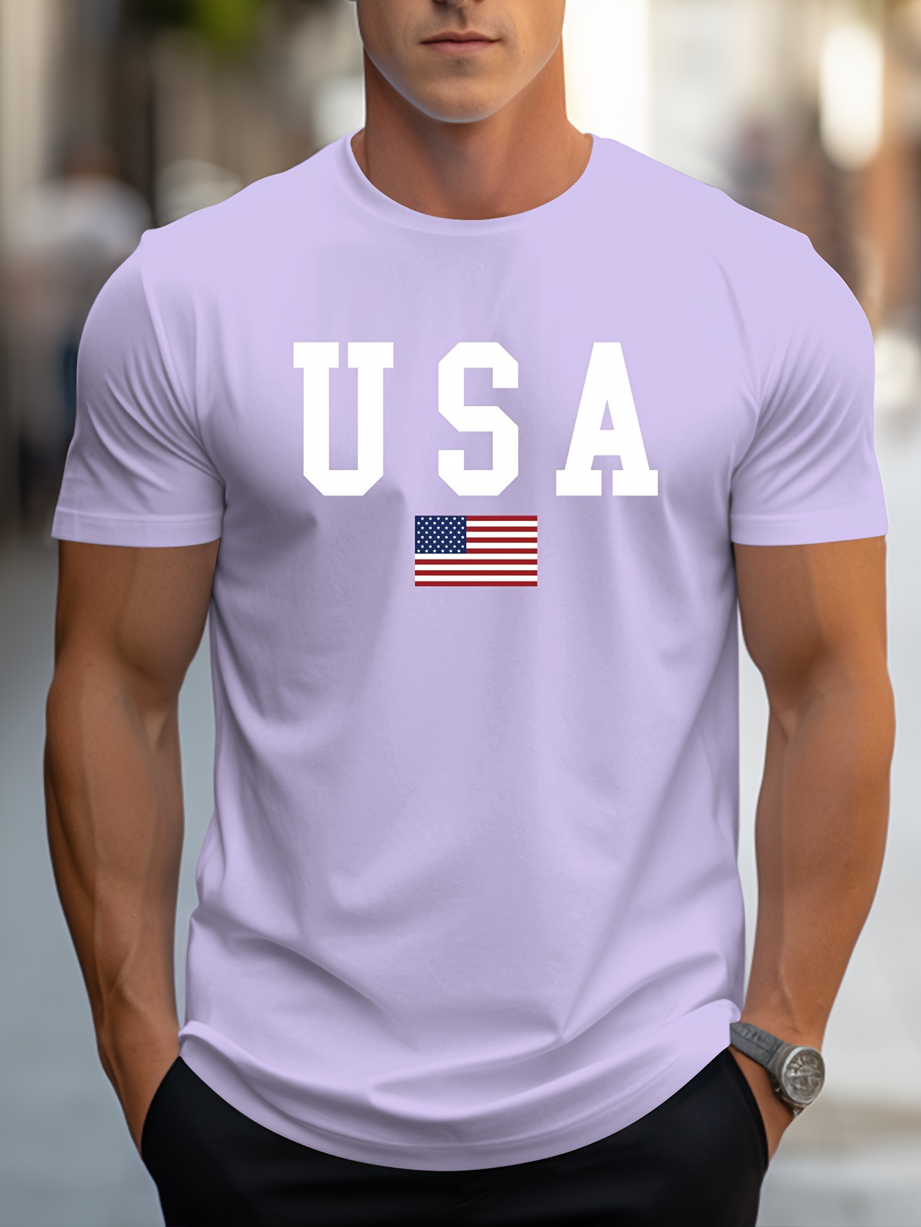 crew neck usa print mens fashionable summer short sleeve sports t shirt comfortable and versatile details 36