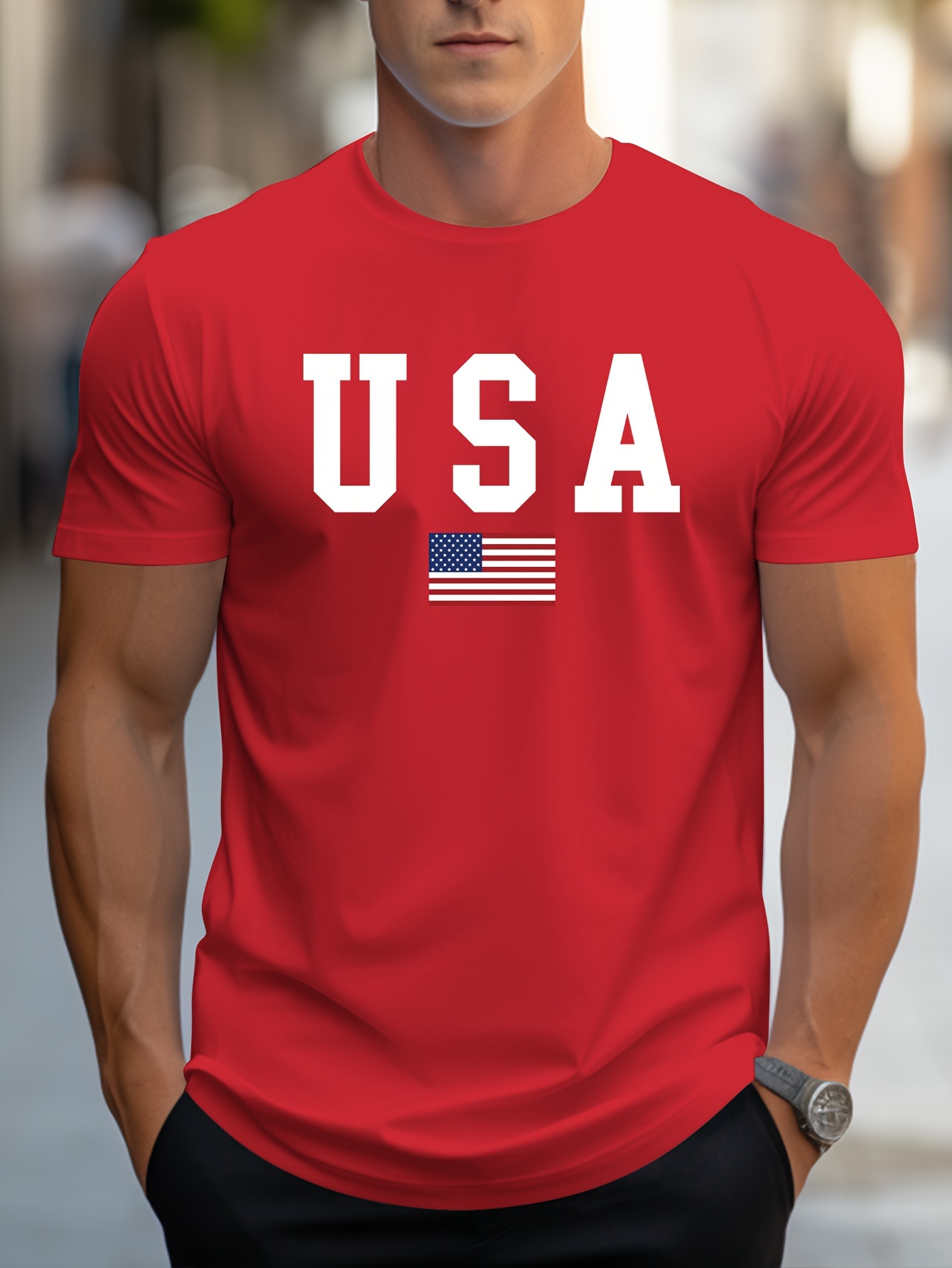 crew neck usa print mens fashionable summer short sleeve sports t shirt comfortable and versatile details 41